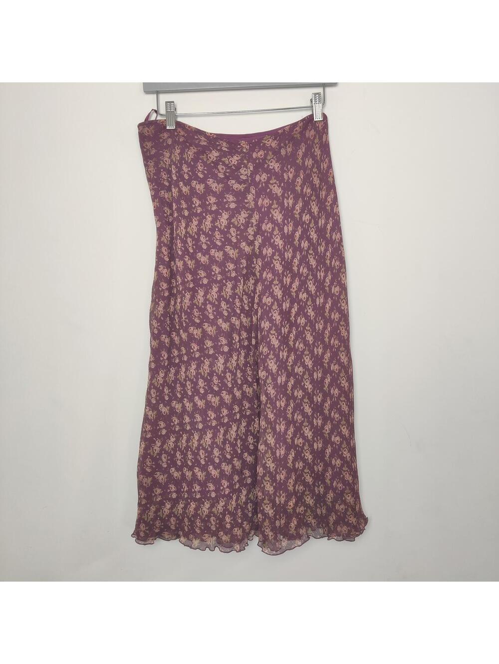 Ken Women’s Purple Floral Silk Midi Skirt Size Large - Picture 3 of 10